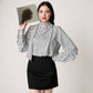 21250 Striped Tie-Neck Blouse with Balloon Sleeves