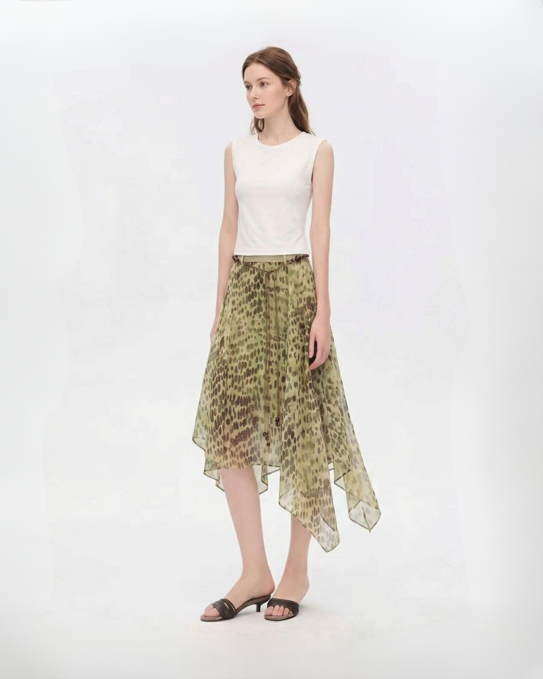 24649 Asymmetrical Animal Print Midi Skirt