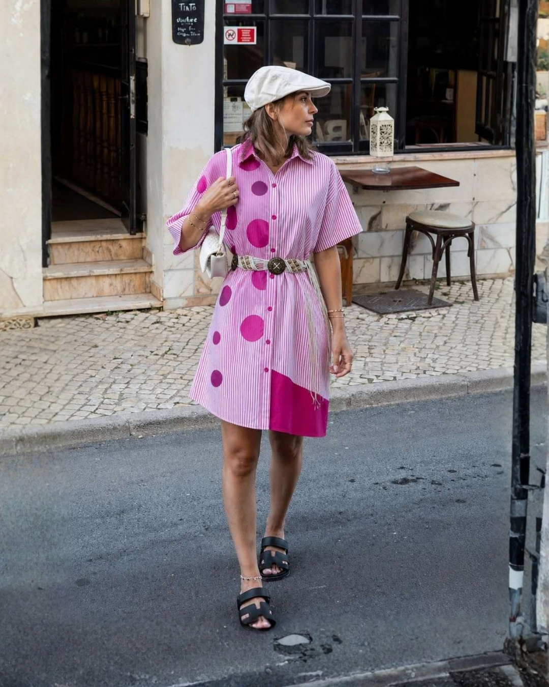 24669 Mixed Print Shirt Midi Dress