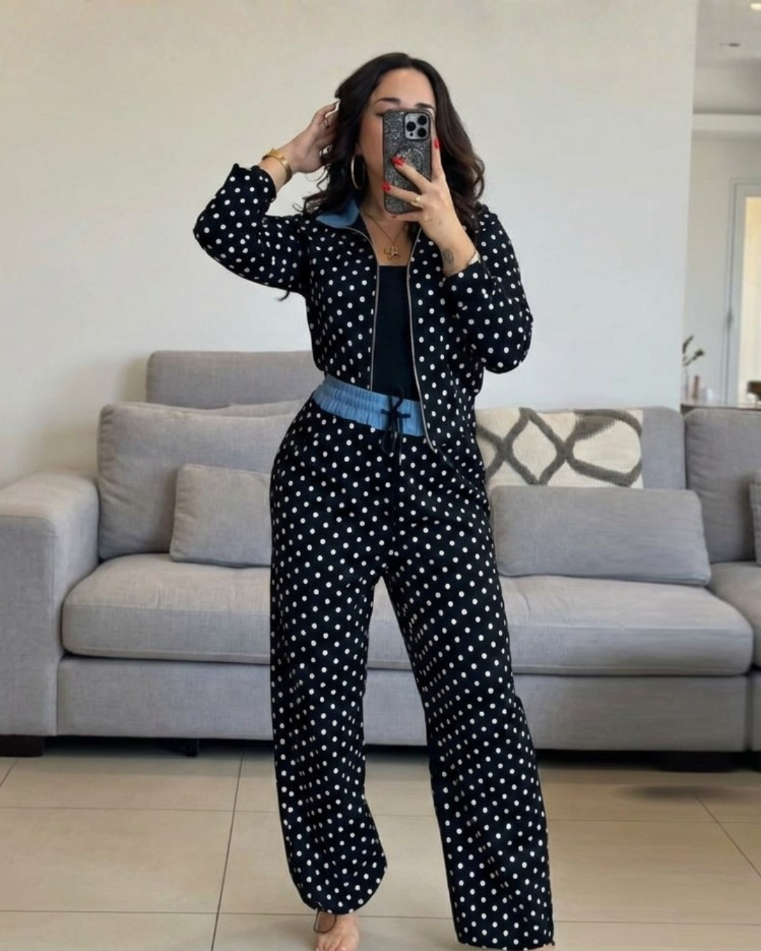 24800 Polka Dot Contrast-Trim Two-Piece Set