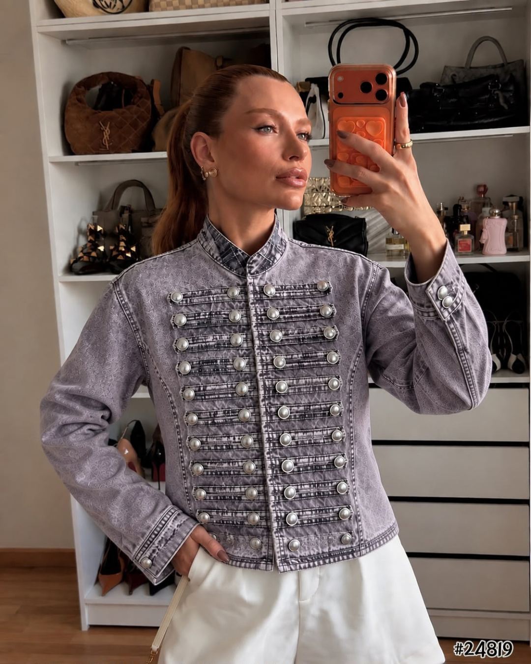 24819 Vintage Officer Cropped Denim Jacket