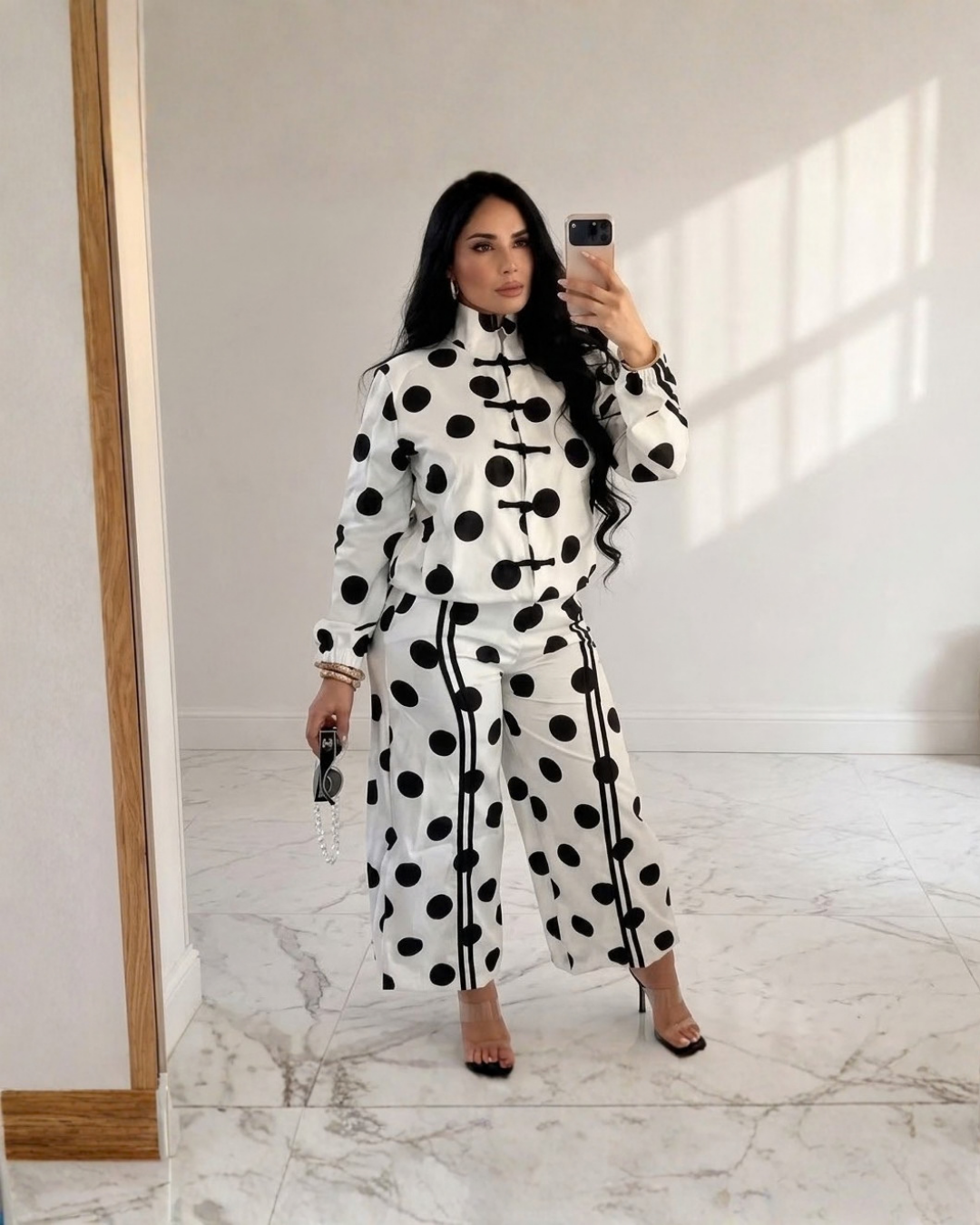 24822 Polka Dot Frog Closure Jacket & Jogger Pants Set