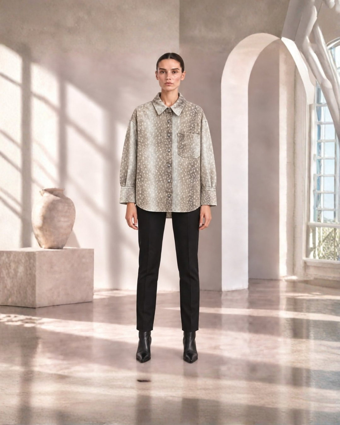 24830 Deer Print Button-Up Shirt Jacket