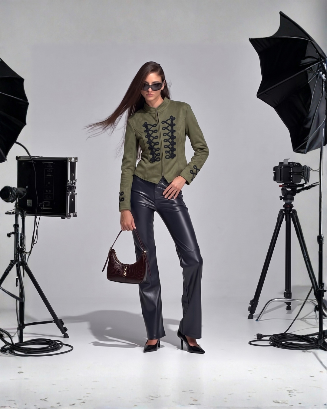 24900 Military Trim Faux Suede Jacket