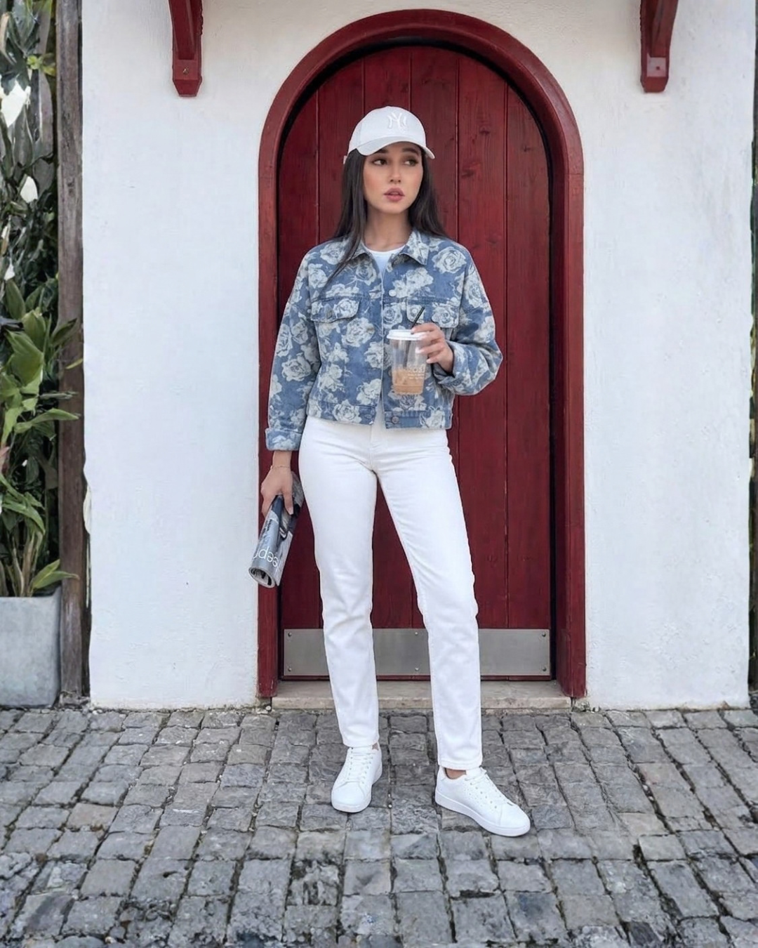 24938 Rose Print Denim Jacket