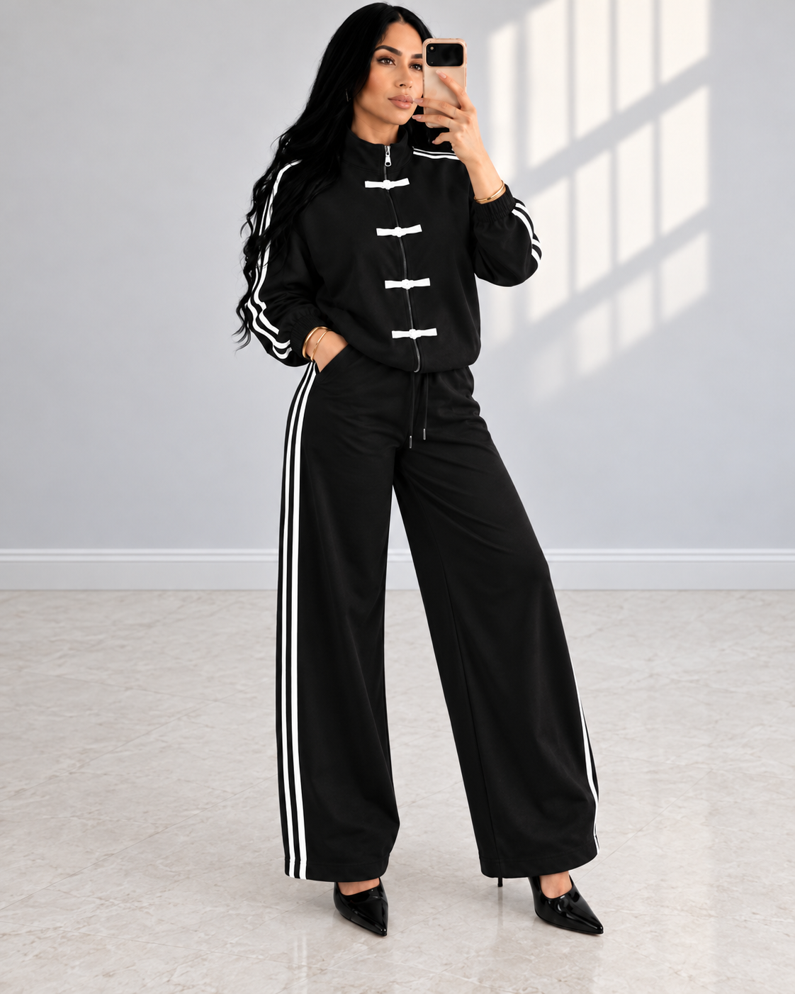 24947 Contrast Stripe Knit Two-Piece Set