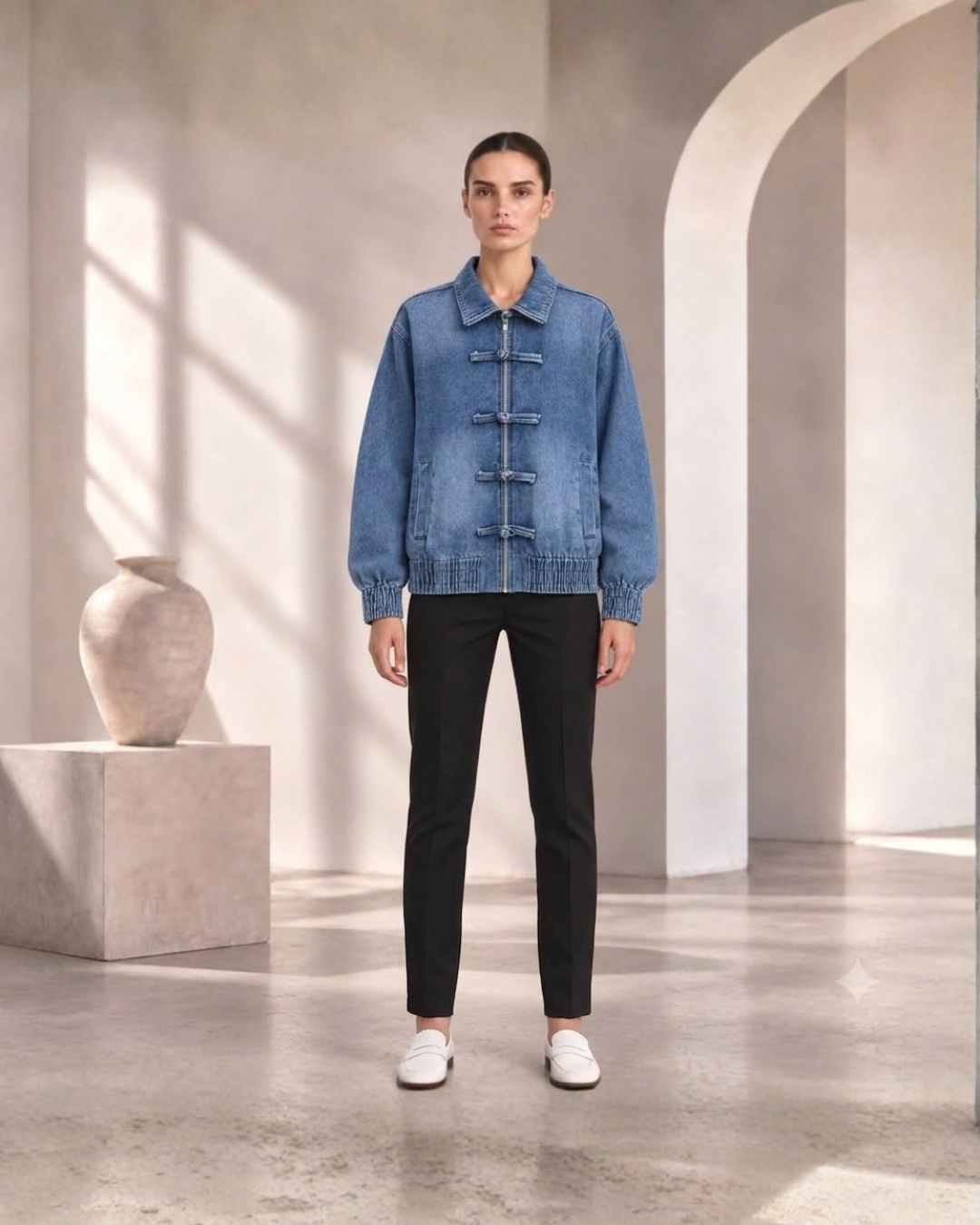 24967 Toggle Detail Denim Bomber Jacket