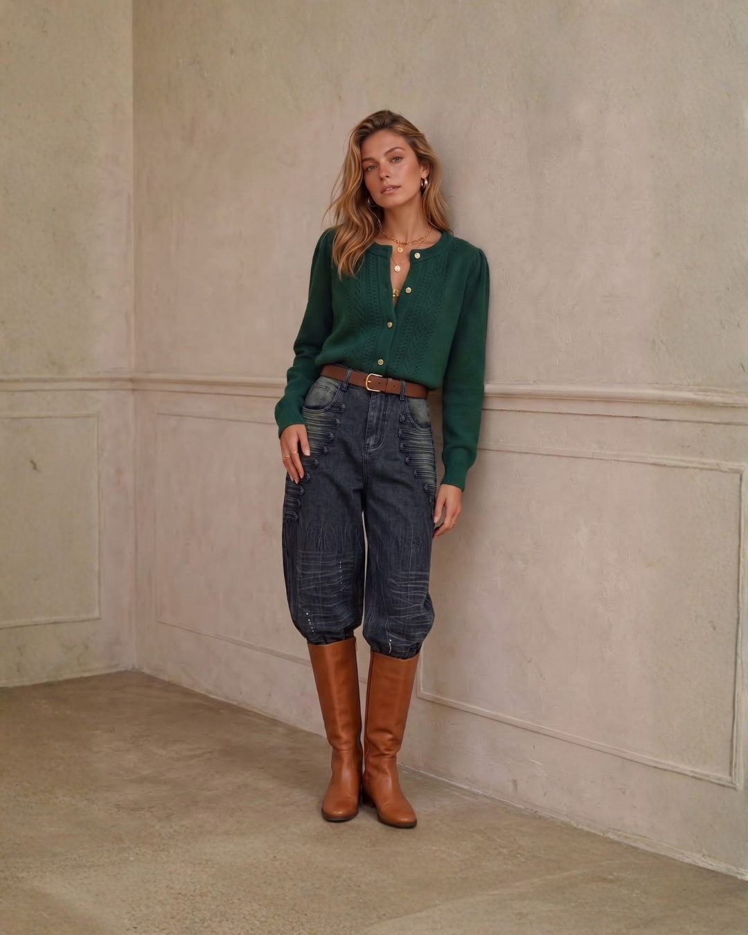 24992 Washed Decorative Trim Barrel Leg Jeans