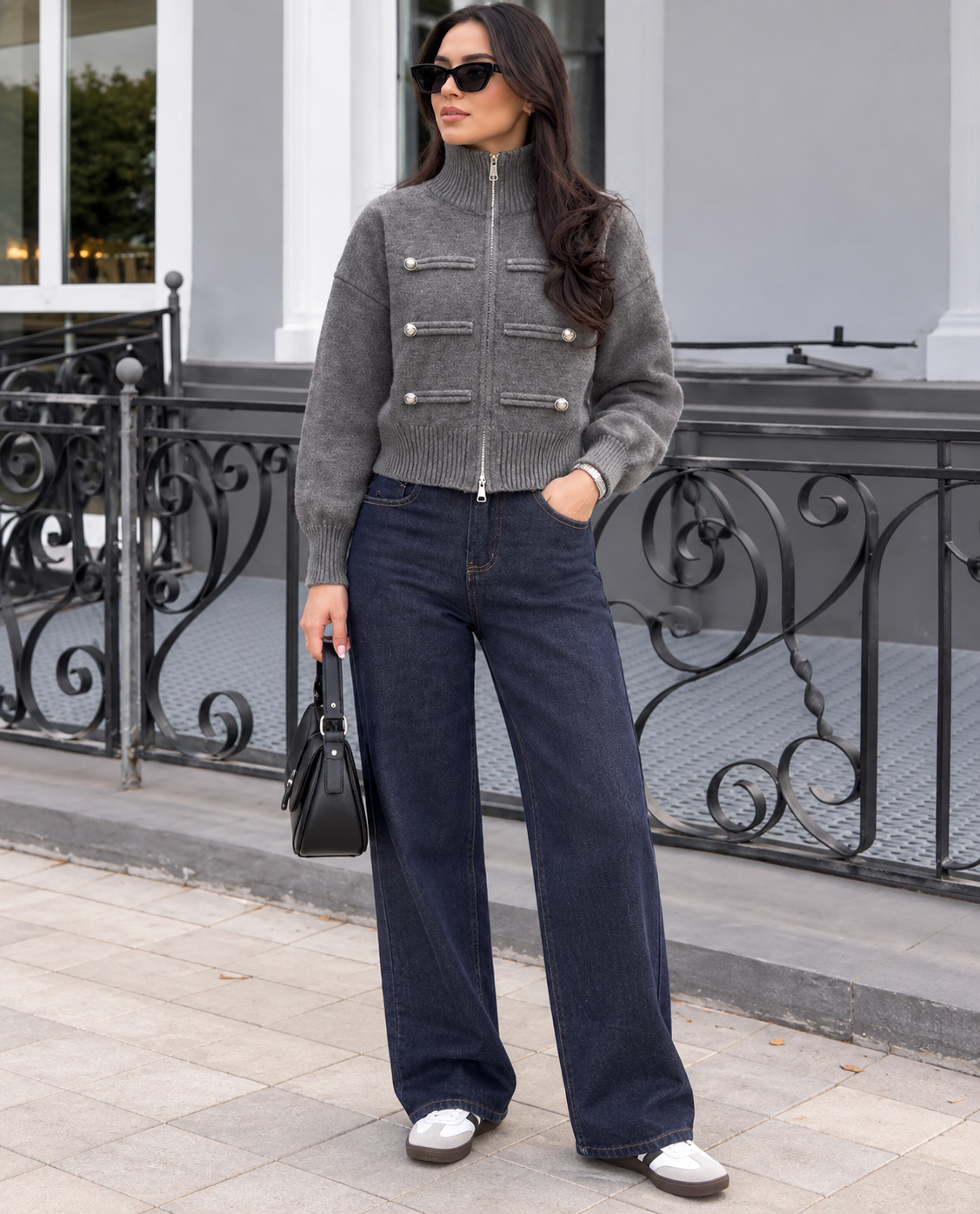 25027 Military Button Knit Zip Cardigan