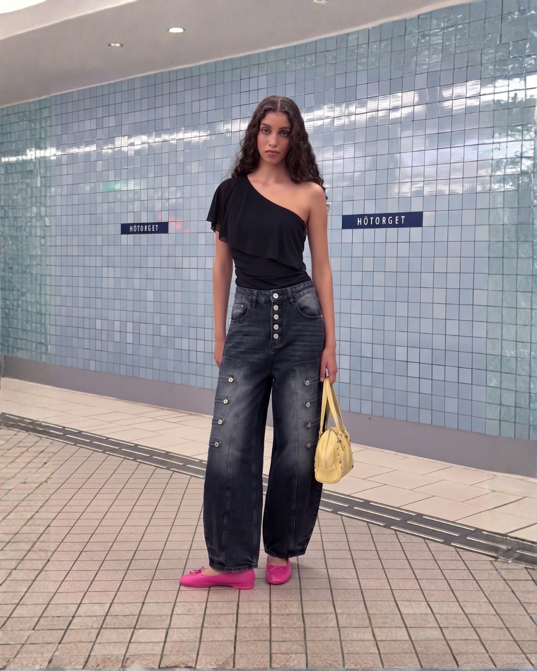 25031 Utility Zip Detail Wide-Leg Jeans