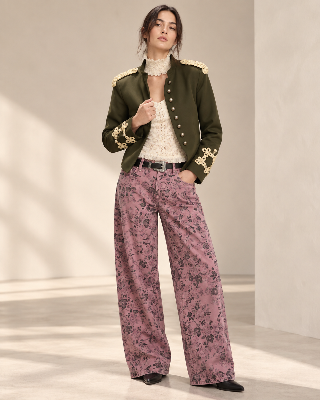 25046 Embroidered Military Cropped Jacket