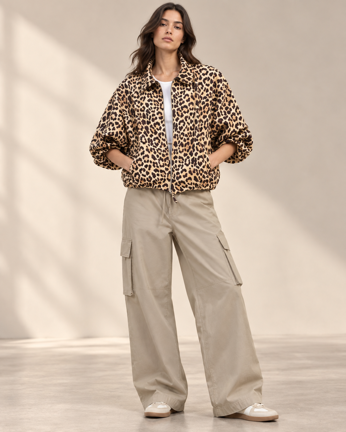 25050 Leopard Print Zip Bomber Jacket