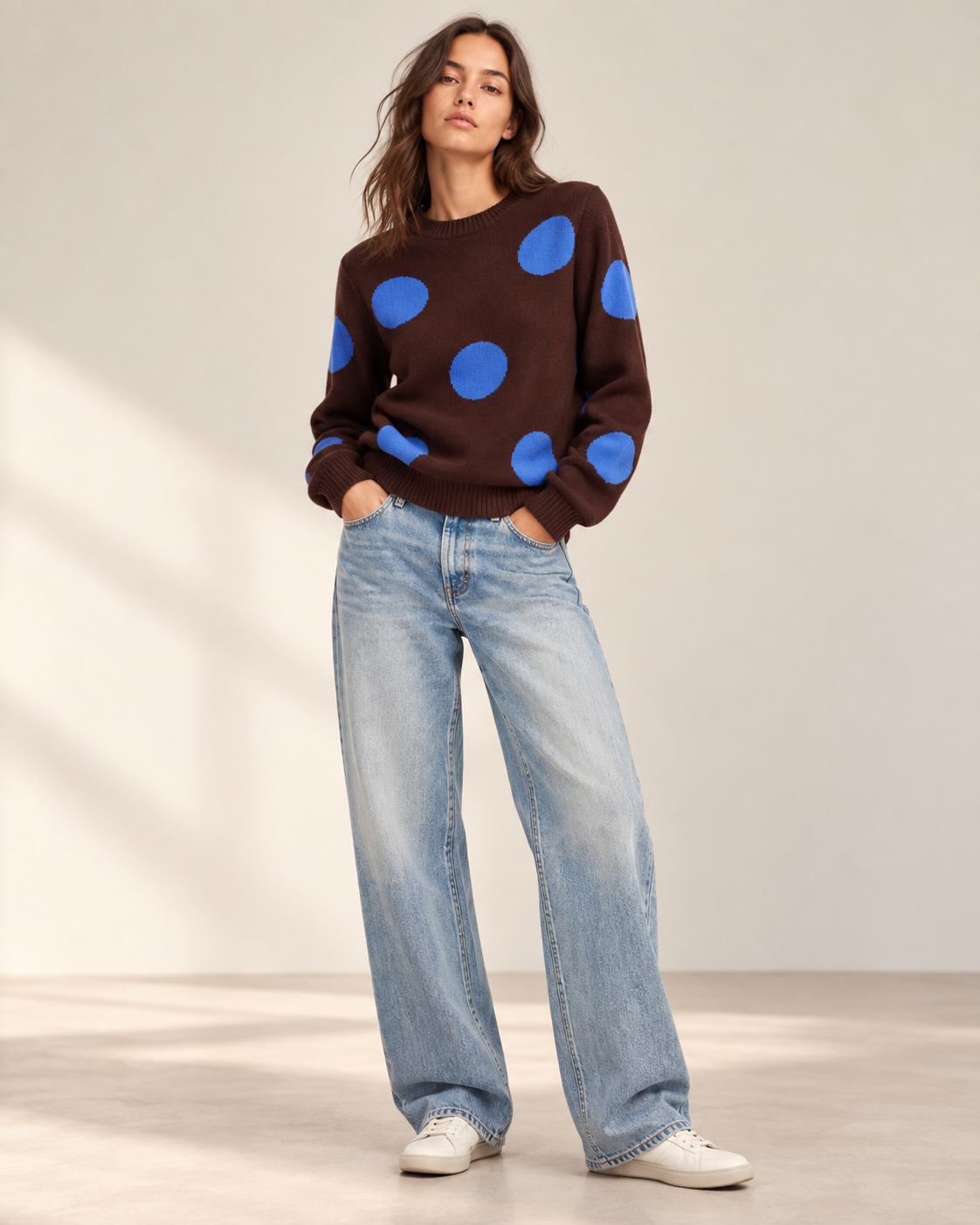 25054 Contrast Polka Dot Knit Sweater