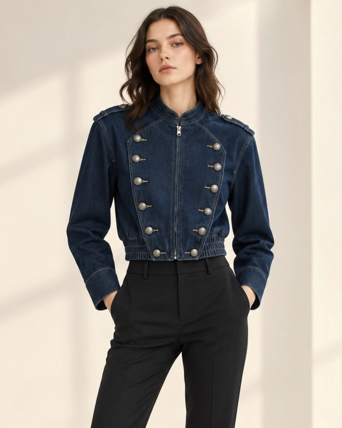 25055 Cropped Military Denim Jacket