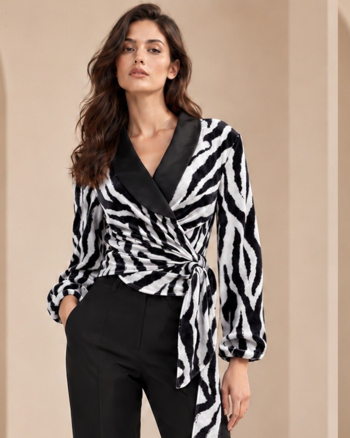 25111 Zebra Satin Wrap Blouse