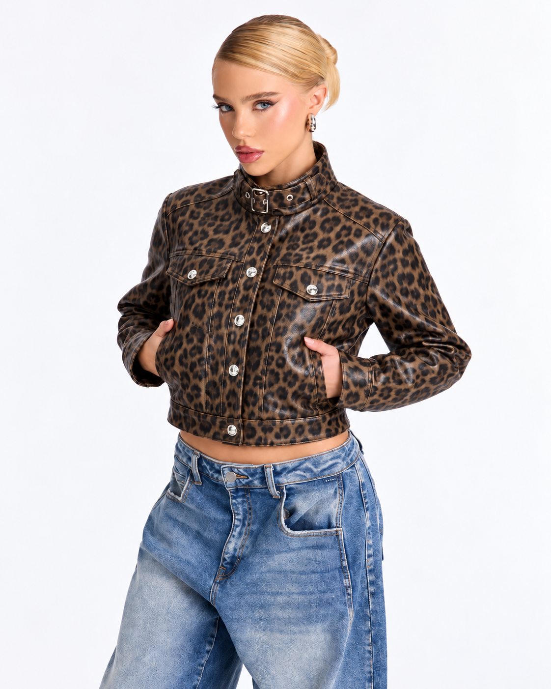 25143 Wild Ride Leopard Faux Leather Jacket