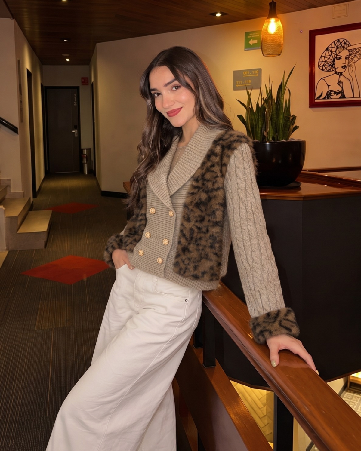 25189 Wild Accent Faux Fur Knit Cardigan