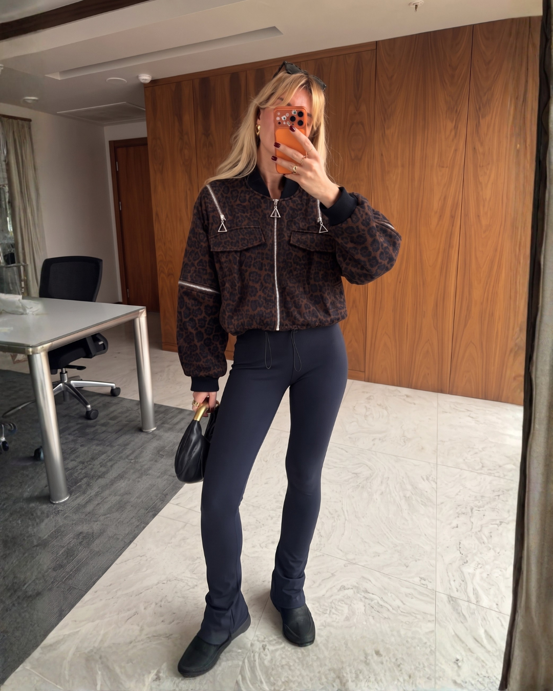 25191 Leopard Zip Detail Cropped Bomber Jacket