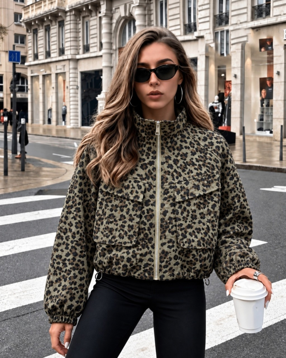 25196 Printed Utility Cropped Jacket