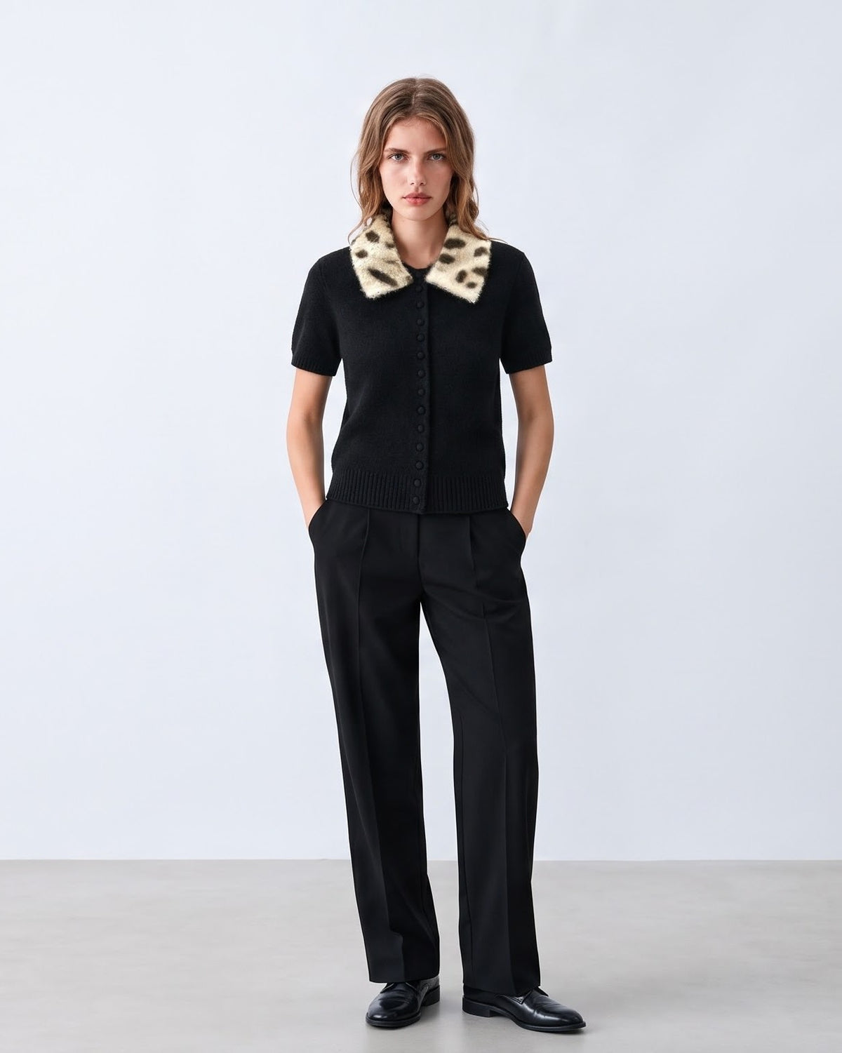 25281 Wild Collar Short-Sleeve Cardigan